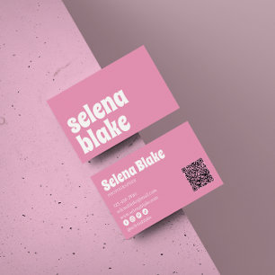 Tarjeta De Visita Blanco minimalista y rosa   Código QR moderno