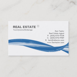 Tarjeta De Visita Blanco moderno azul de Swoosh del logotipo de las