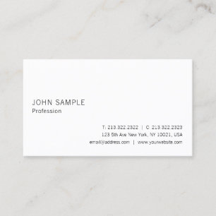 Tarjeta De Visita Blanco Moderno Profesional Plain Elegante Simple