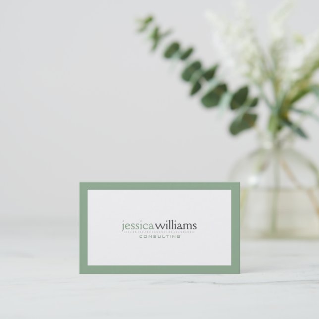 Tarjeta De Visita Blanco Moderno Sencillo Con Borde Verde Sage (Anverso de pie)