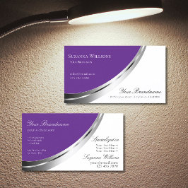Tarjeta De Visita Blanco morado real con decoración plateada decorat