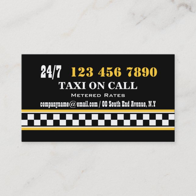 Tarjeta De Visita Blanco negro amarillo #4 del taxi (Anverso)