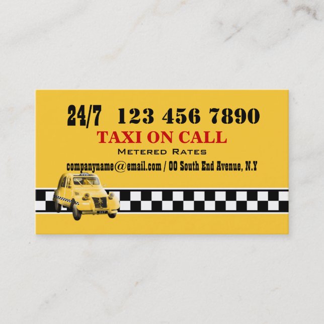 Tarjeta De Visita Blanco negro amarillo #5 del taxi (Anverso)