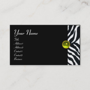 Tarjeta De Visita BLANCO NEGRO AMARILLO ZEBRA FUR MONOGRAM,Topaz