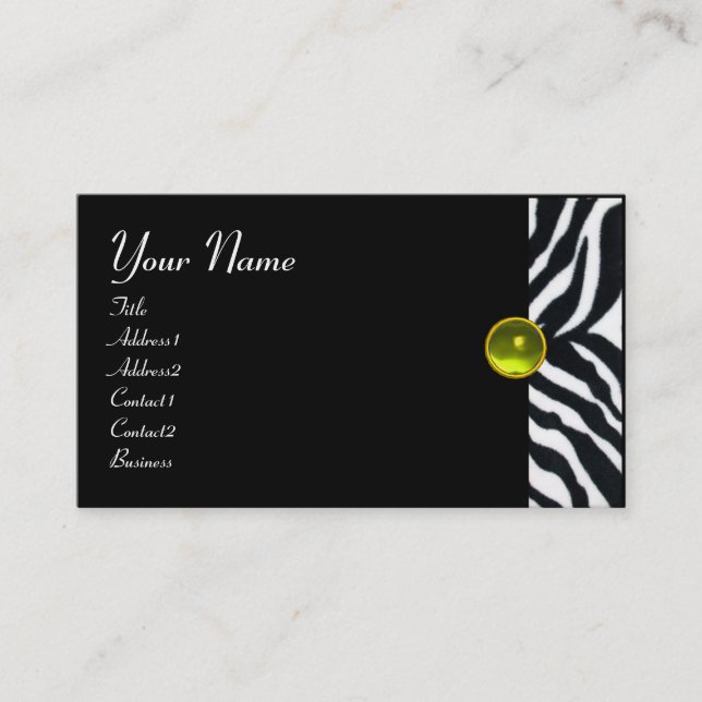 Tarjeta De Visita BLANCO NEGRO AMARILLO ZEBRA FUR MONOGRAM,Topaz (Anverso)