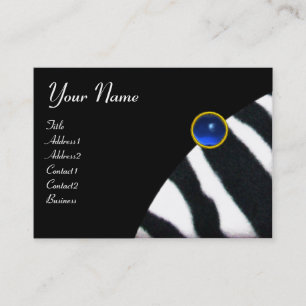 Tarjeta De Visita BLANCO NEGRO AZUL ZEBRA FUR MONOGRAM ,Sapphire