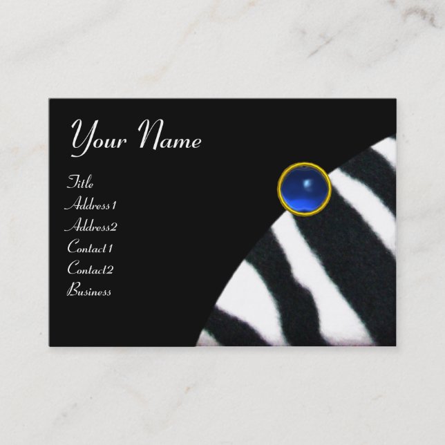 Tarjeta De Visita BLANCO NEGRO AZUL ZEBRA FUR MONOGRAM ,Sapphire (Anverso)