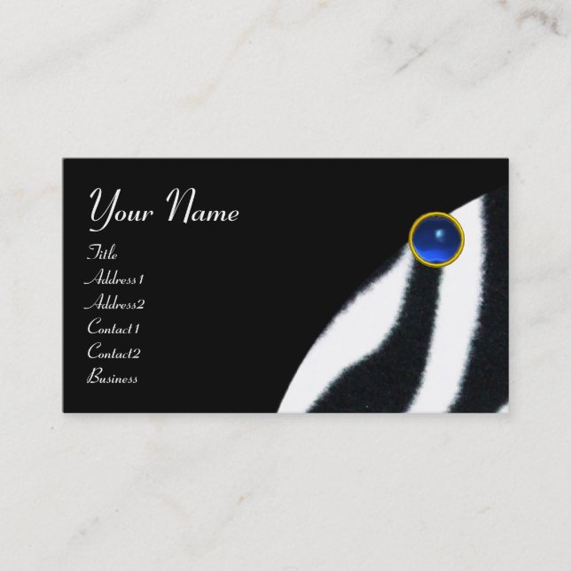 Tarjeta De Visita BLANCO NEGRO AZUL ZEBRA FUR MONOGRAM ,Sapphire (Anverso)