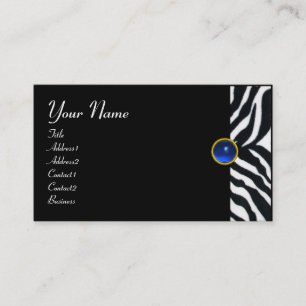 Tarjeta De Visita BLANCO NEGRO AZUL ZEBRA FUR MONOGRAM ,Sapphire