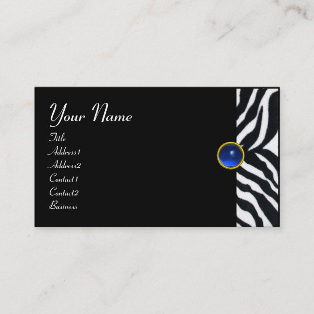 Tarjeta De Visita BLANCO NEGRO AZUL ZEBRA FUR MONOGRAM ,Sapphire (Anverso)