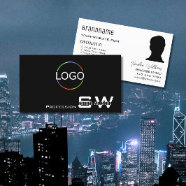 Tarjeta De Visita Blanco negro clásico con logo y foto de un monogra