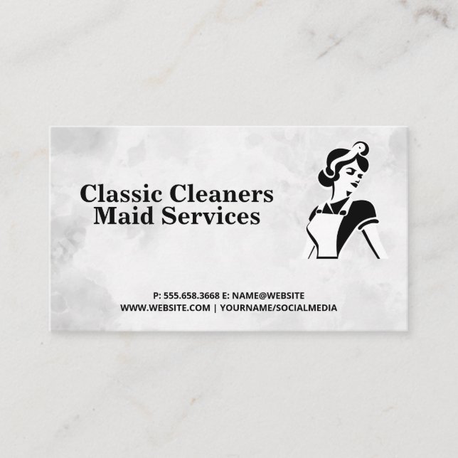 Tarjeta De Visita Blanco negro clásico | Servicios de limpieza del h (Anverso)