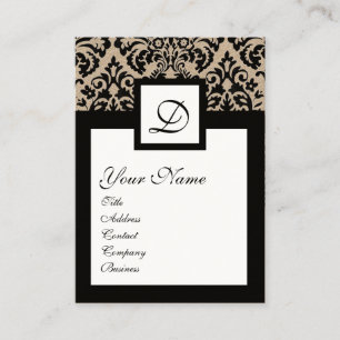 Tarjeta De Visita BLANCO NEGRO DAMASK FLORAL SQUARE MONOGRAM Kraft