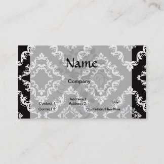 Tarjeta De Visita blanco negro de damasco de diamante elegante