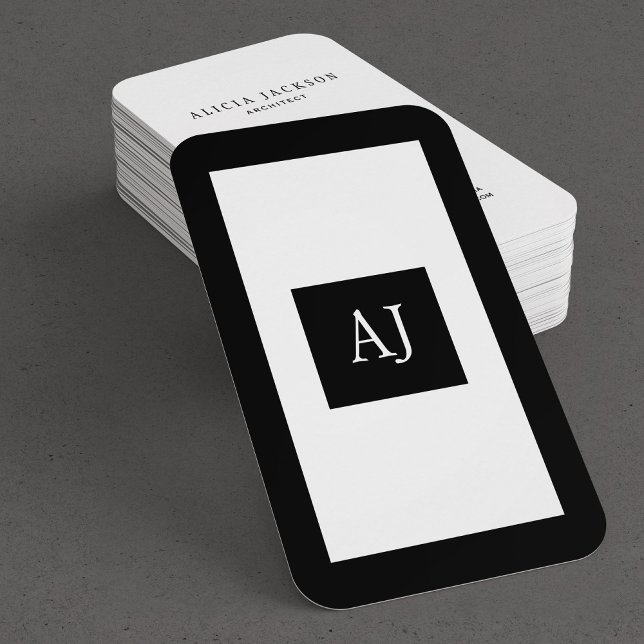 Tarjeta De Visita Blanco negro elegante monocasco simple (You can choose the ROUNDED CORNERS)