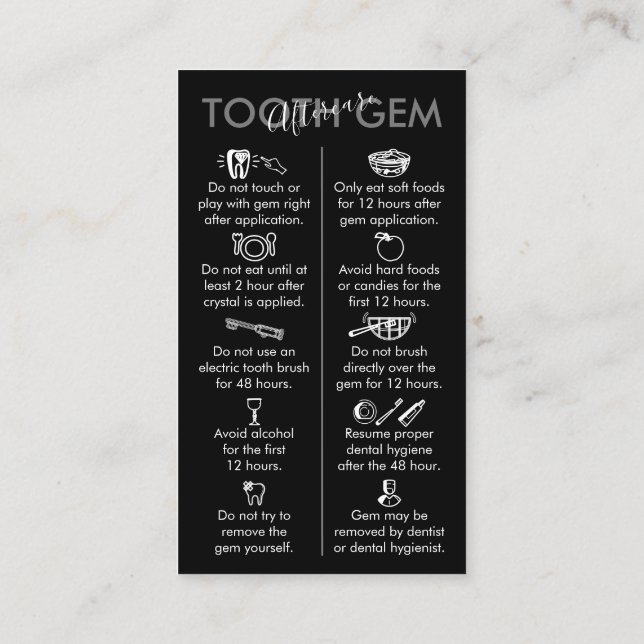 Tarjeta De Visita Blanco negro físico Gema de dientes impreso despué (Reverso)
