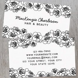 Tarjeta De Visita Blanco negro floral elegante