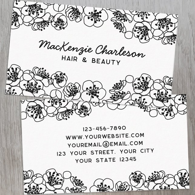 Tarjeta De Visita Blanco negro floral elegante (Subido por el creador)