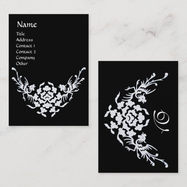 Tarjeta De Visita BLANCO NEGRO GRIFFINS FLORAL MONOGRAM Pearl (Anverso / Reverso)