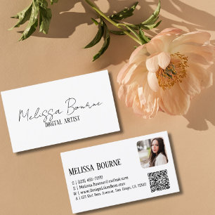 Tarjeta De Visita Blanco negro moderno, foto profesional, código QR