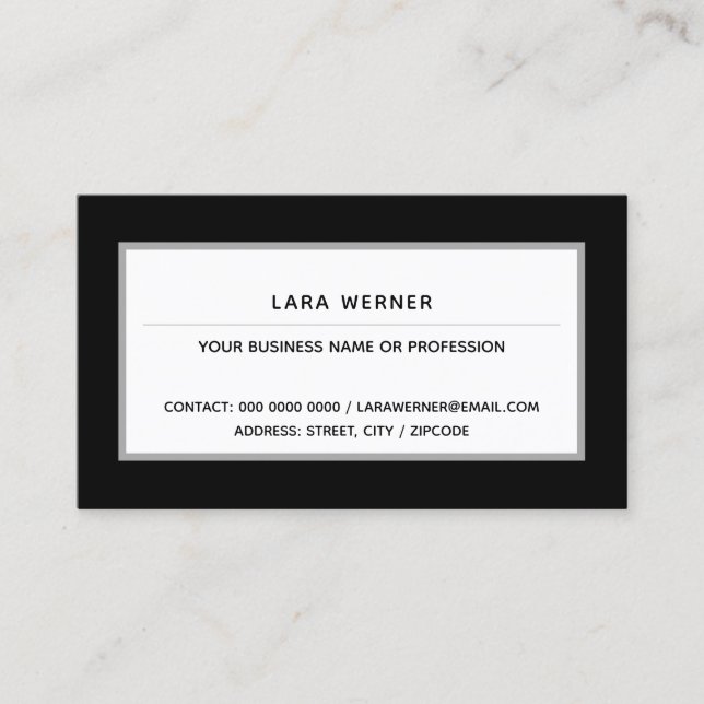 Tarjeta De Visita blanco negro moderno rectangular profesional (Anverso)