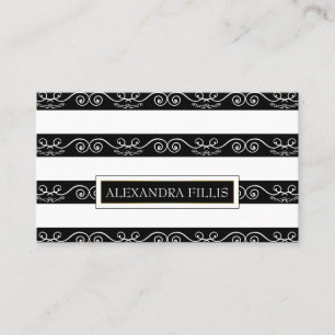 Tarjeta De Visita Blanco negro profesional y moderno a rayas