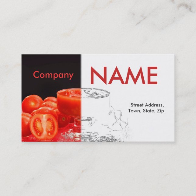 Tarjeta De Visita Blanco negro rojo del jugo fresco del tomate (Anverso)