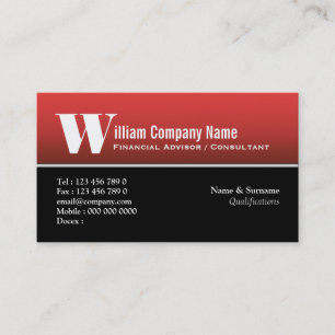 Tarjeta De Visita Blanco negro rojo profesional masculino llano