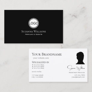 Tarjeta De Visita Blanco negro simple con logotipo y Moda fotográfic