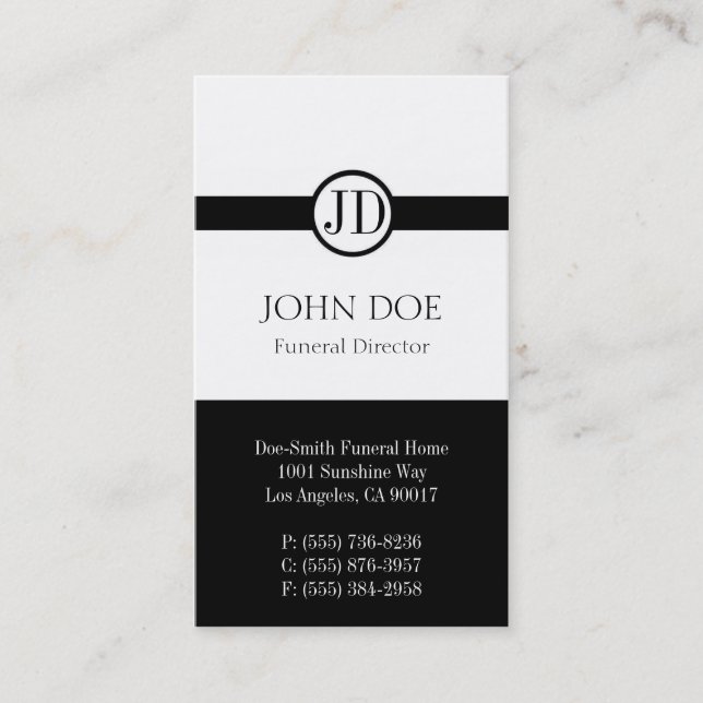 Tarjeta De Visita Blanco pendiente del director de funeraria (Anverso)