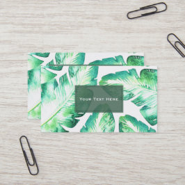 Tarjeta De Visita Blanco playero y hojas tropicales verdes chic