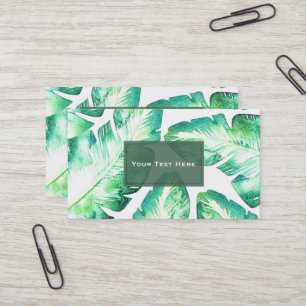 Tarjeta De Visita Blanco playero y hojas tropicales verdes chic