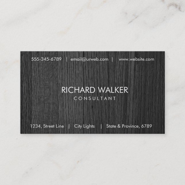 Tarjeta De Visita Blanco profesional elegante de madera negra (Anverso)