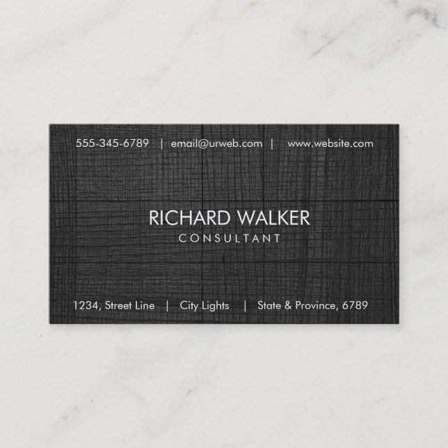 Tarjeta De Visita Blanco profesional elegante de madera negra (Anverso)