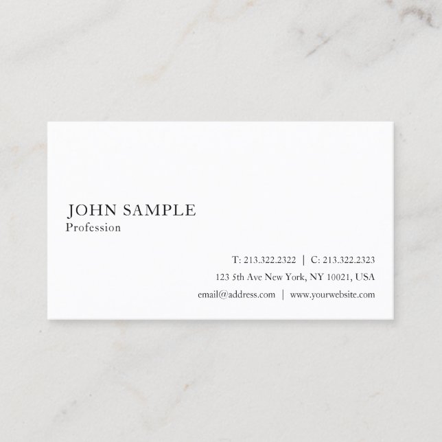 Tarjeta De Visita Blanco Profesional Limpio Llanto Elegante Moderno (Anverso)
