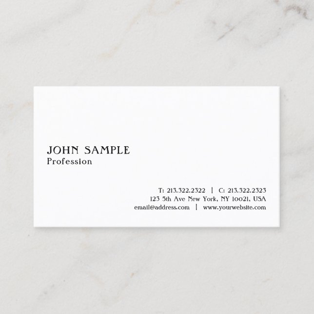 Tarjeta De Visita Blanco Profesional Moderno Elegante Simple (Anverso)