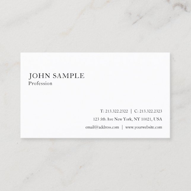Tarjeta De Visita Blanco Profesional Simple Plain Elegante Moderno (Anverso)