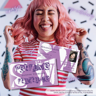 Tarjeta De Visita Blanco púrpura Lilac moderno con foto y monograma