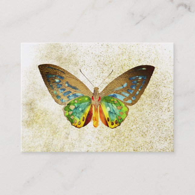 Tarjeta De Visita *~* Blanco Purpurina dorado de mariposa dorada (Anverso)