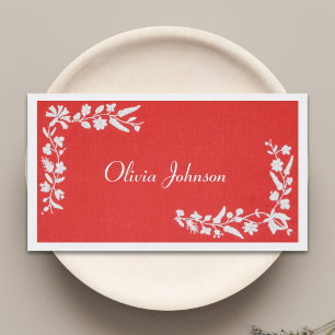 Tarjeta De Visita Blanco rojo bordado elegante moderno