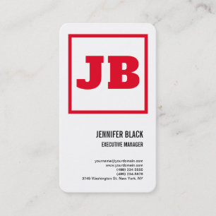 Tarjeta De Visita Blanco Rojo Negrita Monograma Minimalista Llanura