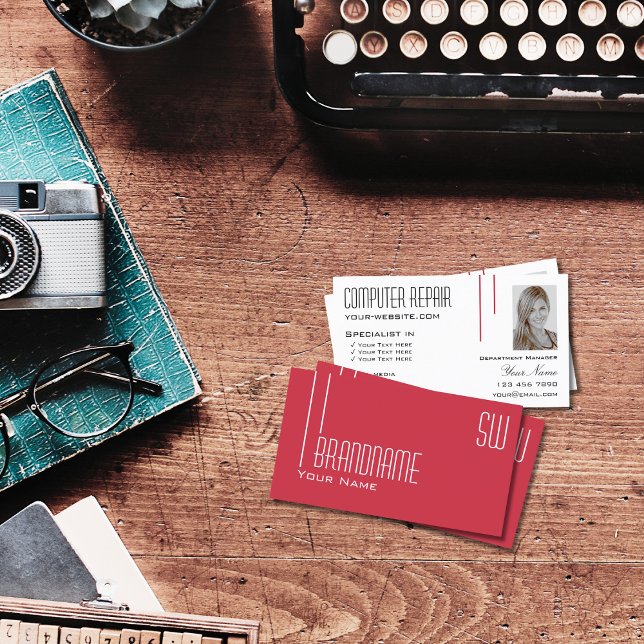 Tarjeta De Visita Blanco rojo persa con monograma y foto de estilo (Subido por el creador)