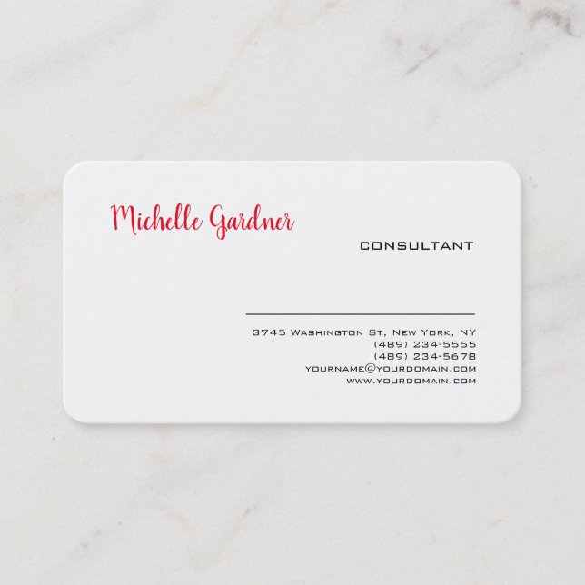Tarjeta De Visita Blanco Rojo popular fuentes modernistas Minimalist (Anverso)