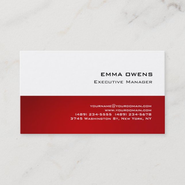 Tarjeta De Visita Blanco Rojo Profesional Moderno Llanura Simple (Anverso)