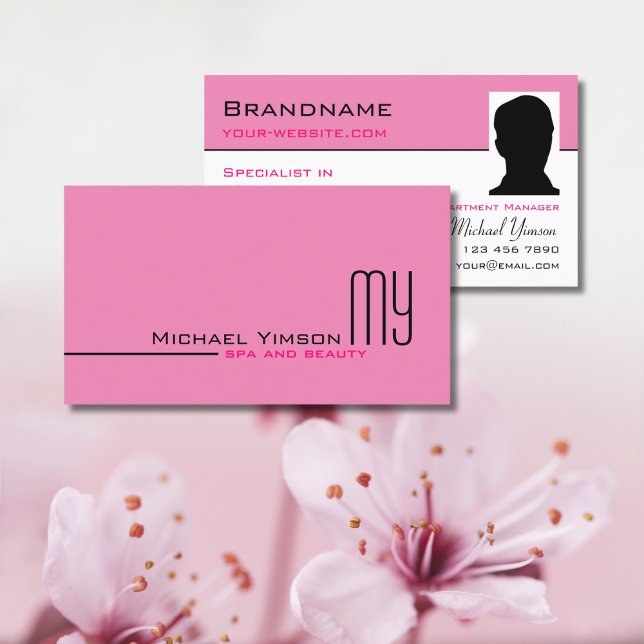Tarjeta De Visita Blanco rosa claro simple con monograma y foto (Subido por el creador)