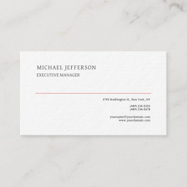 Tarjeta De Visita Blanco sencillo y elegante elegante de primera cal (Anverso)