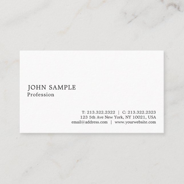 Tarjeta De Visita Blanco sencillo y elegante profesional (Anverso)