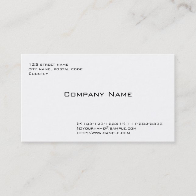 Tarjeta De Visita blanco simple y simple (Anverso)