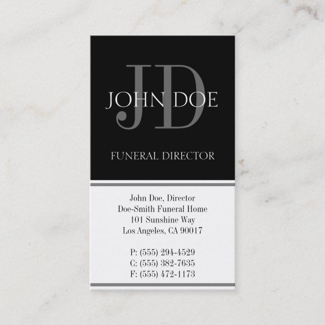 Tarjeta De Visita Blanco vertical del director de funeraria (Anverso)