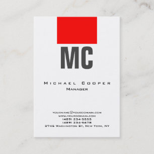 Tarjeta De Visita Blanco vertical rojo plano simple monograma limpio